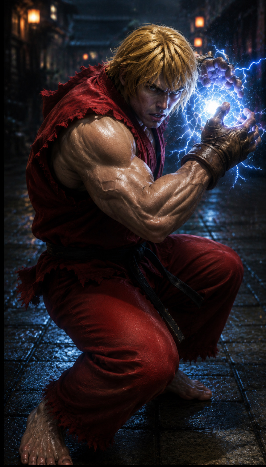 Use the attached image as the composition and pose reference. Keep the character's face,…